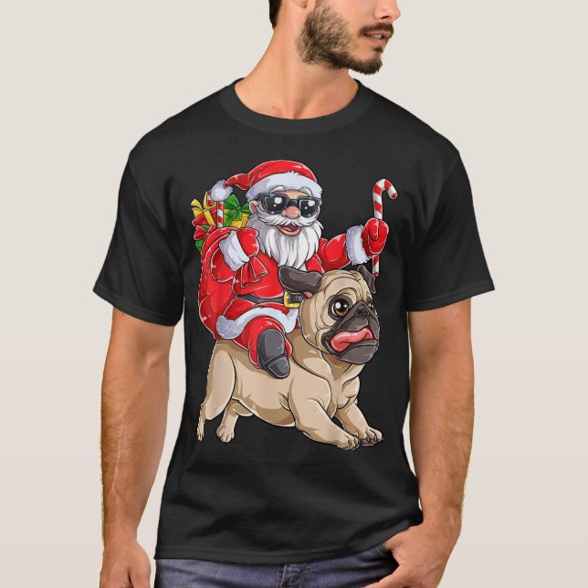 Jul Jultomten Riding Pug Julafton Boys Girls P T Shirt (Framsida)