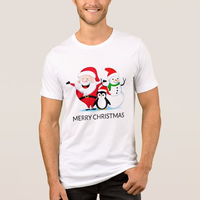 Jul Jultomten Snögubbe och Penguin T Shirt (Framsida)