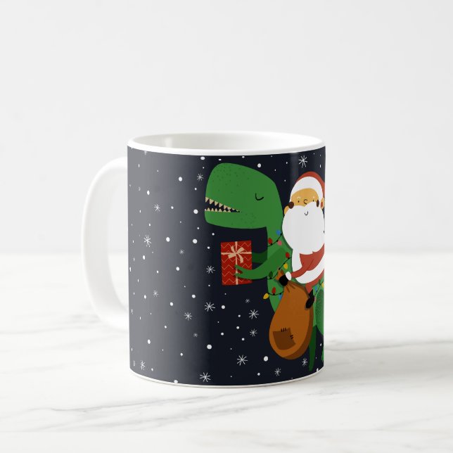 Jul Jultomten T-rex Dinosaur Sleigh Kaffemugg (Framsida vänster)