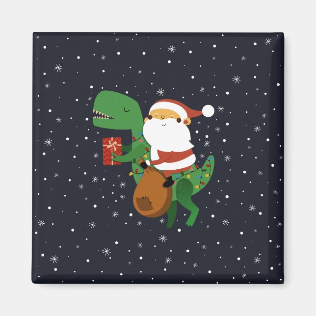 Jul Jultomten T-rex Dinosaur Sleigh Magnet (Framsidan)