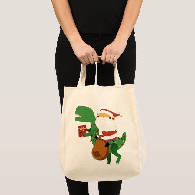 Jul Jultomten T-rex Dinosaur Sleigh Tygkasse (Framsida (produkt))