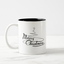 Jul Kalligrafisk text med Julgran Två-Tonad Mugg