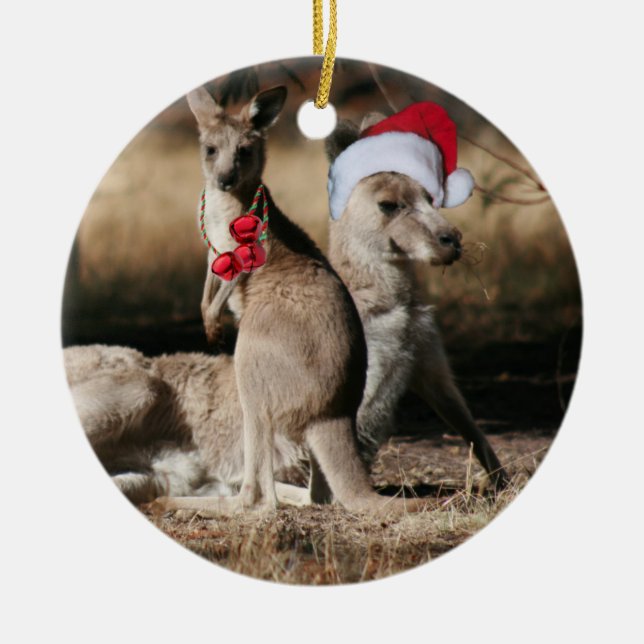 Jul Kangaroos Australian Stil Julgransprydnad Keramik (Framsidan)