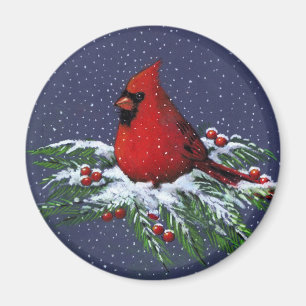 JUL: KARDINAL: FÅGEL: KONST MAGNET