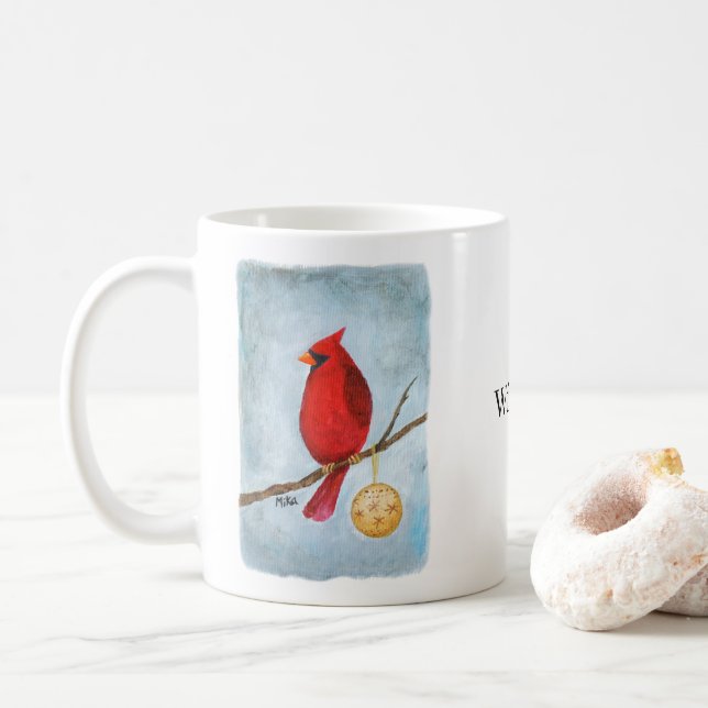 Jul Kardinal Konst Fågelälskare Anpassat Namn  Kaffemugg (Med munk)