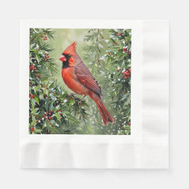 Jul Kardinal och järnekblad Pappersservett
