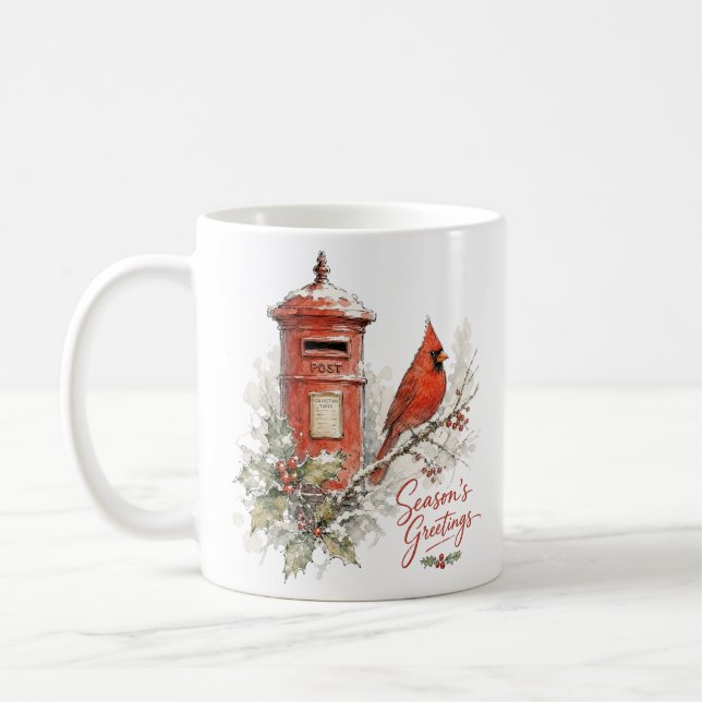 Jul Kardinal och röd postlåda Kaffemugg (Vänster)