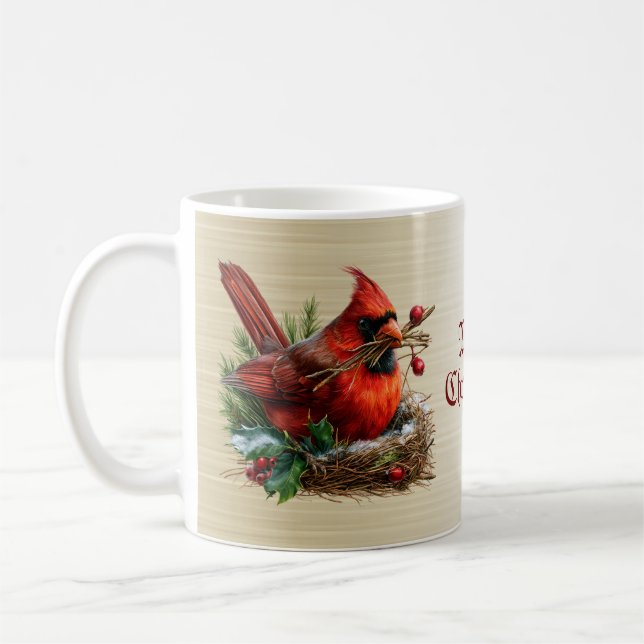 Jul Kardinal Röda Fåglar Blomma Högtider Fest Kaffemugg (Vänster)