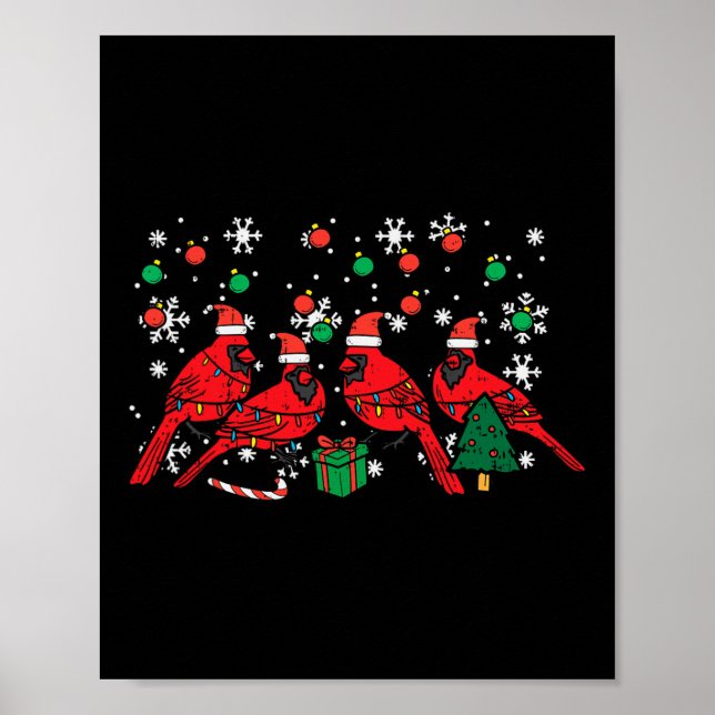 Jul Kardinalfåglar Tomte Söt Xmas Män Kvinnor Poster (Framsidan)