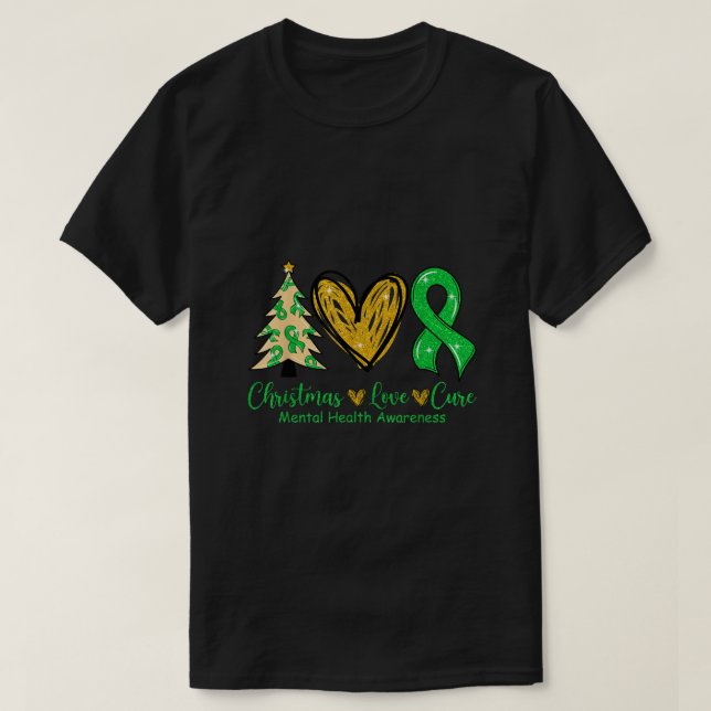 Jul Kärlek Cure Grönt Ribbon Mental Health Awa T Shirt (Design framsida)