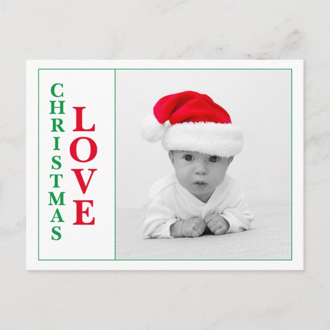 Jul kärlek Foto Röd Grön Typografi Högtid Vykort (Framsida)