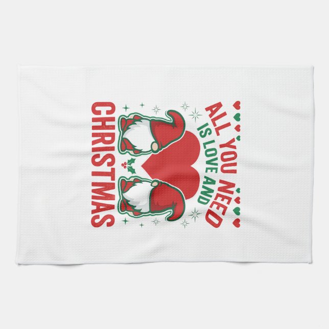 Jul kärlek hjärta tomte design kökshandduk (Horisontell)