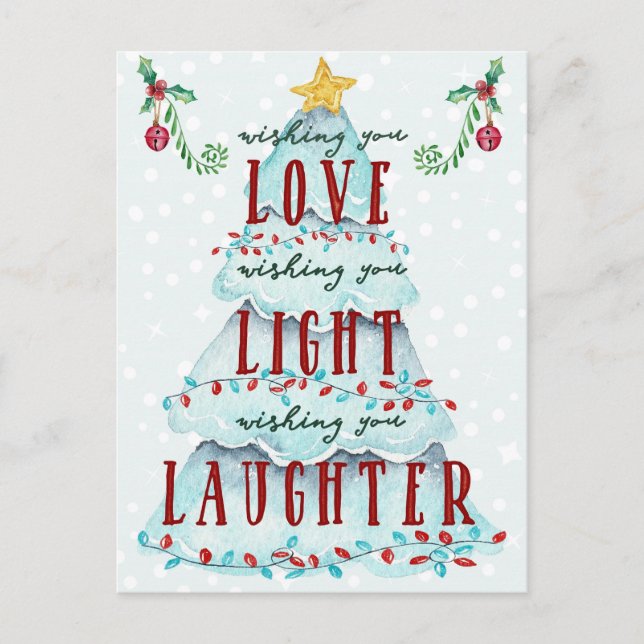 Jul Kärlek Light Laughn Helgdag Träd Vykort (Framsida)