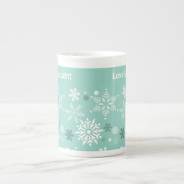 Jul Kärlek & Ljus Turkos Blå Snöflingor Benporslin Mugg