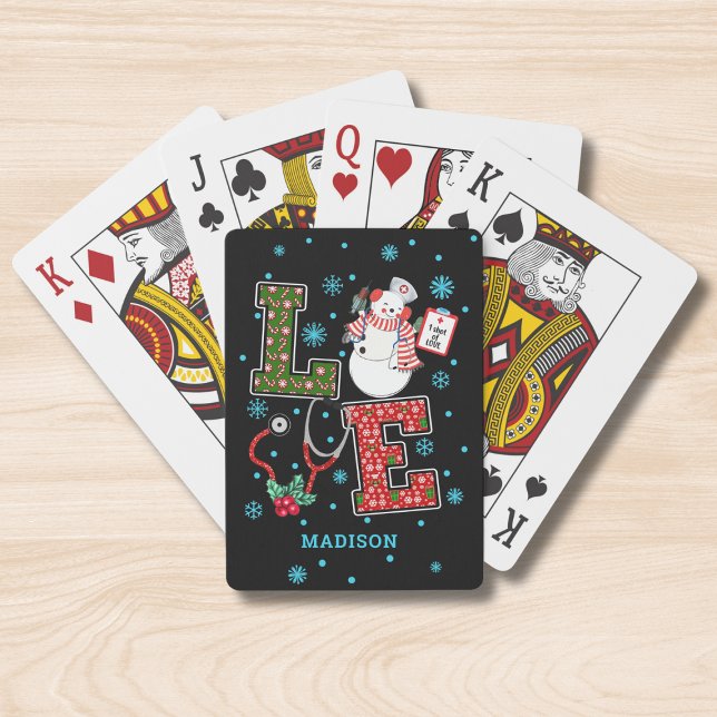 Jul Kärlek Nurse Cute Medical Snögubbe Namn Casinokort (Skapare uppladdad)