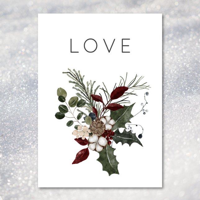 Jul Kärlek Rustic Minimal Holly Greenery Julkort (Christmas Love Rustic Minimal Holly Greenery Holiday Card)