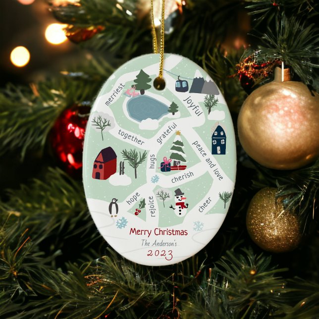 Jul karta-artikeln med illustrationer julgransprydnad keramik (Christmas map story telling illustrations photo ceramic ornament)