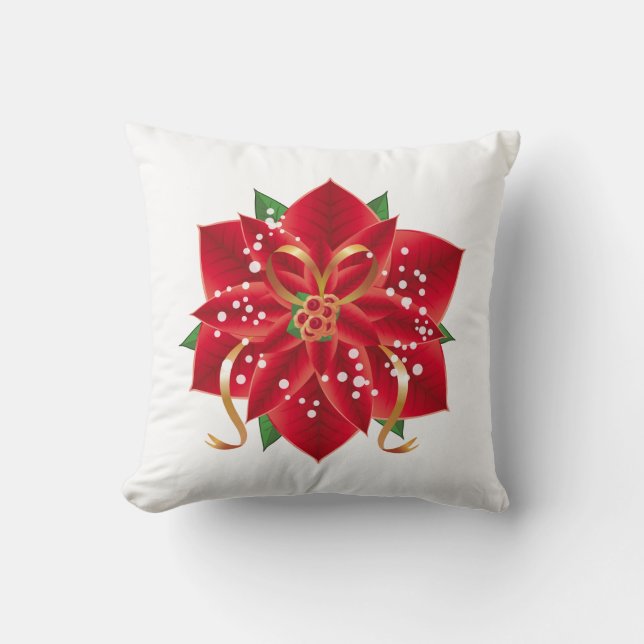 Jul Kastkudde-Röd Poinsettia Kudde (Framsida)