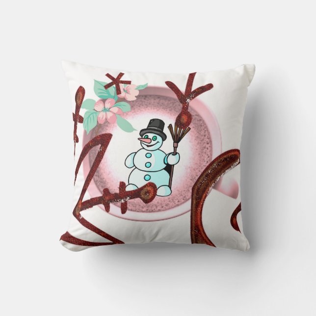 Jul Kastkudde, Snömannen Blommig Kudde (Framsida)