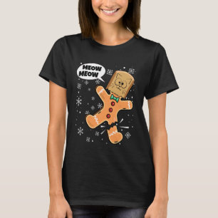 Jul Katt Rolig fejk Meow Gingerbread Man C T Shirt