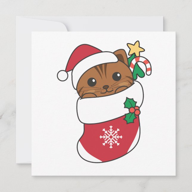 Jul Katt Snö Vinter Djur Katter Högtid Bil Julkort (Framsida)