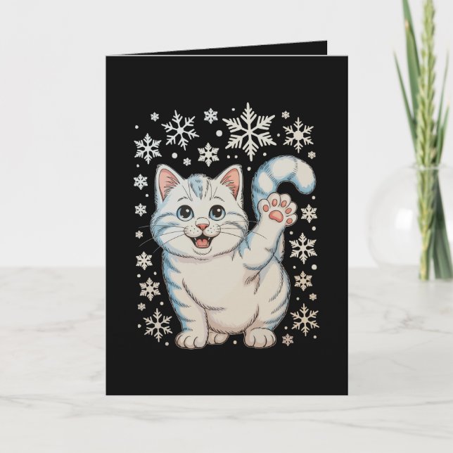 Jul Katt Snöflingor Kittel Snö Högtid Helgkort (Framsida)