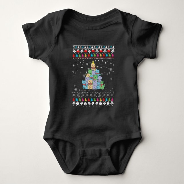 Jul katt träd ful jul t shirt (Framsida)