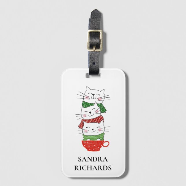 Jul Katter Cup Scarves Röda Gröna Tecknad Söt Bagagebricka (Framsida vertikal)
