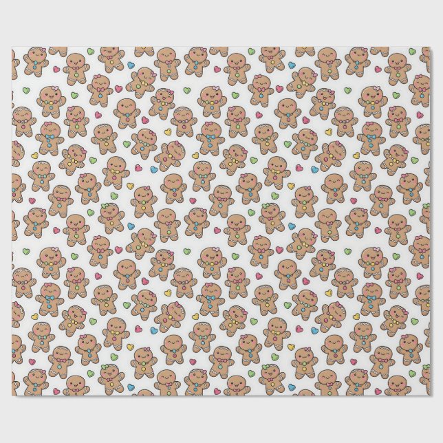 Jul Kawaii Pepparkaksgubbar Inpackningspapper Presentpapper (Platt)