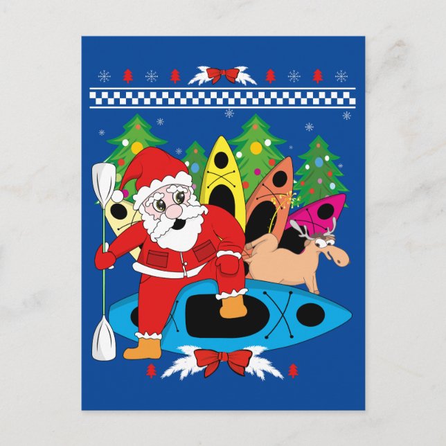 Jul Kayak Santa Kayaker Julafton Kayaking Älskare Vykort (Framsida)
