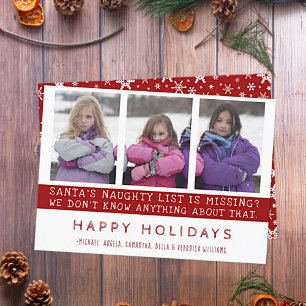 Jul Kids Funny Naughty List   Familjefoto Julkort
