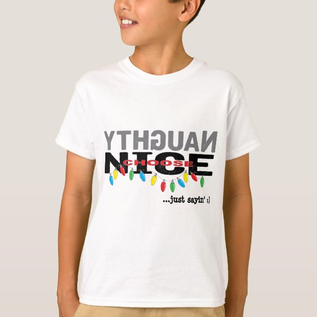 Jul Kids T-Shirt "NAUGHTY Välj NICE" (Framsida)