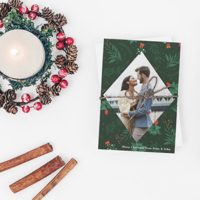 Jul Kiss Mistletoe Romantic Photo Diamond Vykort (Skapare uppladdad)