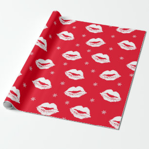 Jul Kiss Red White Läppar Mönster Presentpapper