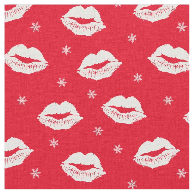 Jul Kisses Red and White Mönster Tyg (Närbild)