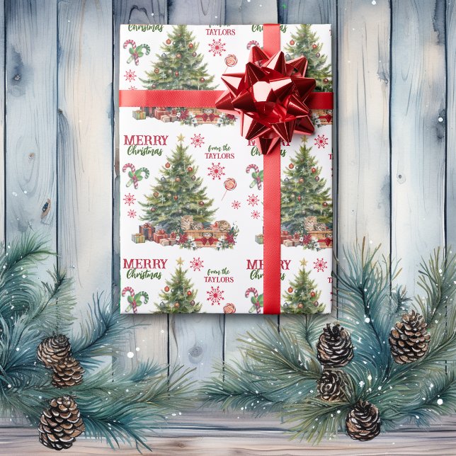 Jul Kitten Basket under Träd Presentpapper (Skapare uppladdad)