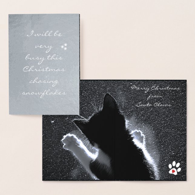 Jul Kitten Chasing Snöflingor Folierat Kort (Display)