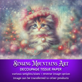 Jul Kitten Festive Winter Scene Decoupage