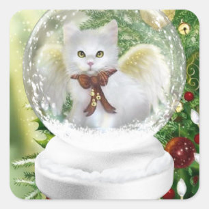 Jul Kitten i Snö Globe Fyrkantigt Klistermärke