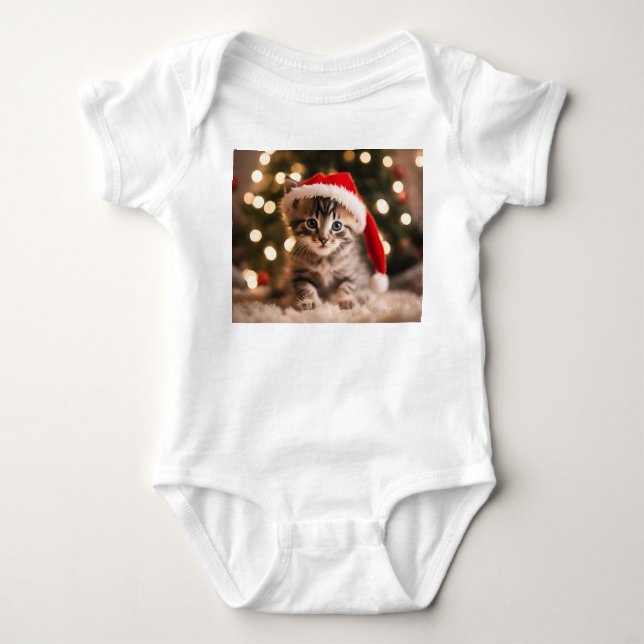 Jul Kitten i Tabby, Santa Kattunge T Shirt (Framsida)
