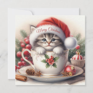 Jul Kitten i Tekopp Julkort