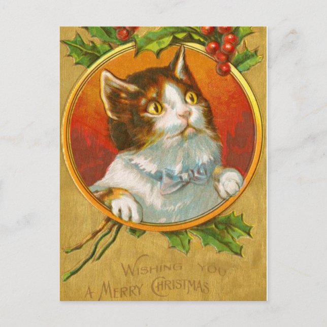 Jul Kitten med hullbär Helg Vykort (Framsida)