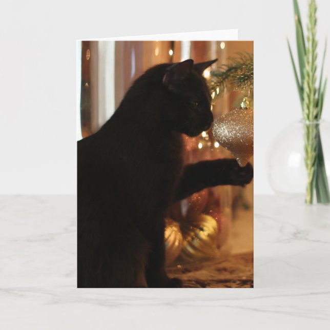 Jul Kitten Notes, Black Cat/Guld Ornament Helgkort (Framsida)