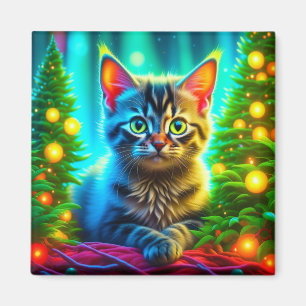 Jul Kitten och Julgranar Magnet