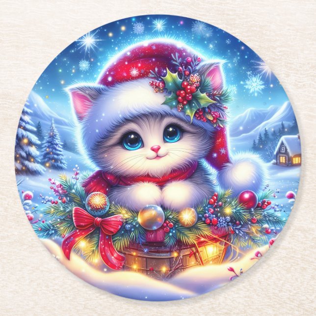 Jul Kitten Round Underlägg Gift (Framsidan)