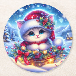 Jul Kitten Round Underlägg Gift Papper Rund