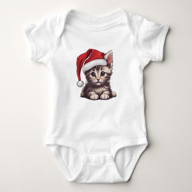 Jul Kitten w Santa Hat, Kattunge T Shirt (Framsida)
