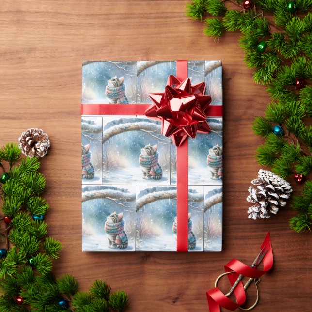 Jul Kitten Wearing a Winter Scarf Presentpapper (Julgåva)