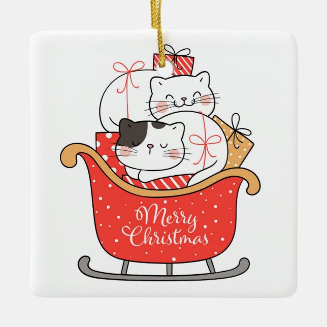 Jul Kittens a Sleigh Ceramic Ornament (Framsida)
