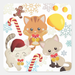Jul Kittens Fyrkantigt Klistermärke